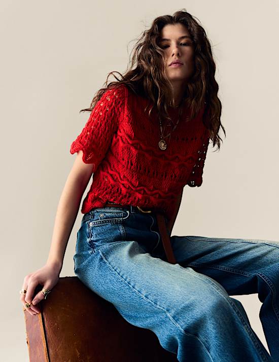 Top en maille de coton mélangé au crochet