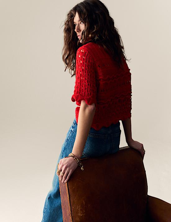 Cotton Blend Knitted Detail Top