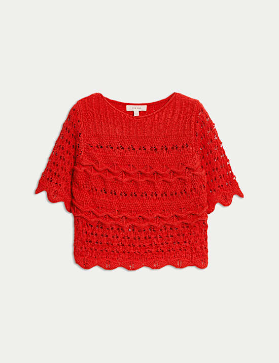 Cotton Blend Knitted Crochet Detail Top