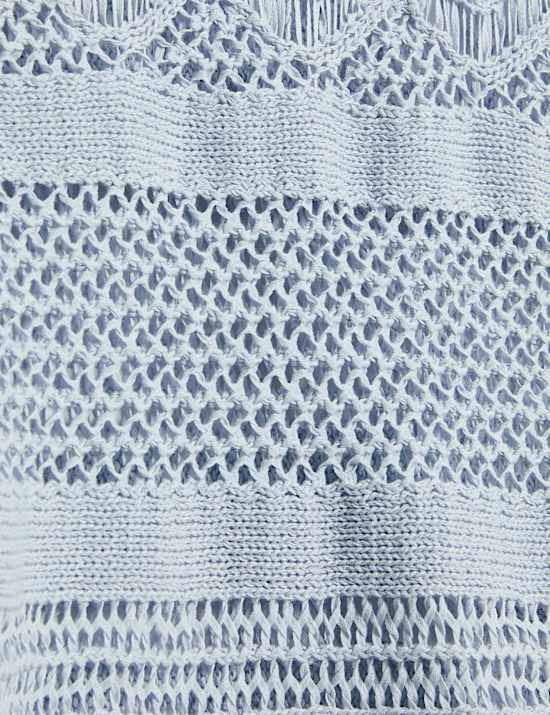 Cotton Rich Crew Neck Fringe Oversized Jumper