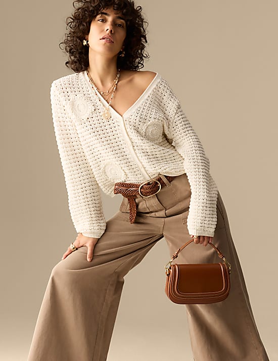 Cotton Blend Knitted V-Neck Cardigan