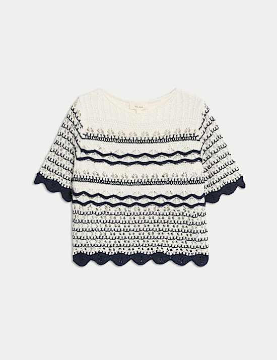 Cotton Blend Striped Knitted Top