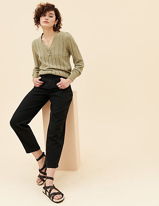 Cotton Rich Pointelle V-Neck Jumper