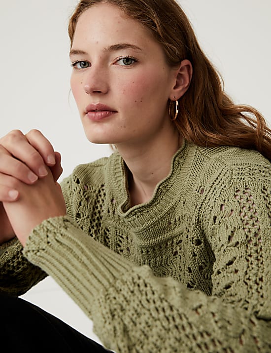 Pure Cotton Crochet Crew Neck Jumper