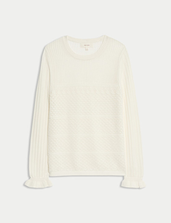 Cotton Rich Pointelle Crew Neck Jumper