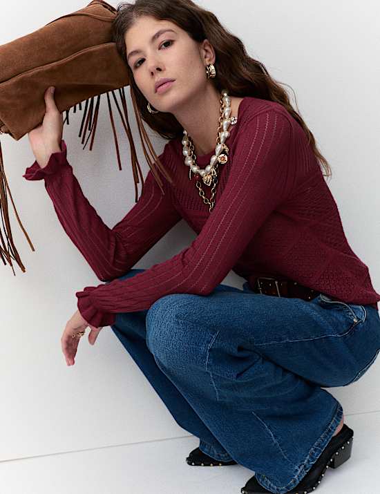 Cotton Rich Pointelle Crew Neck Jumper