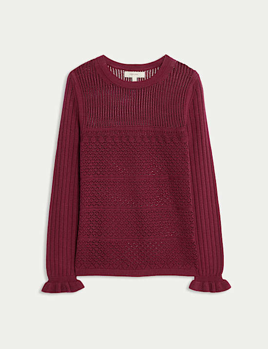 Cotton Rich Pointelle Crew Neck Jumper