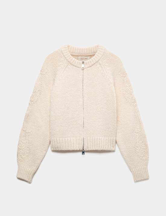 Cornelli Sleeve Textured Bomber Cardigan