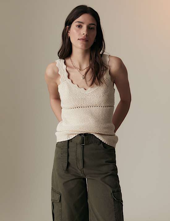 Rompi Kerah V Rajut dengan Linen