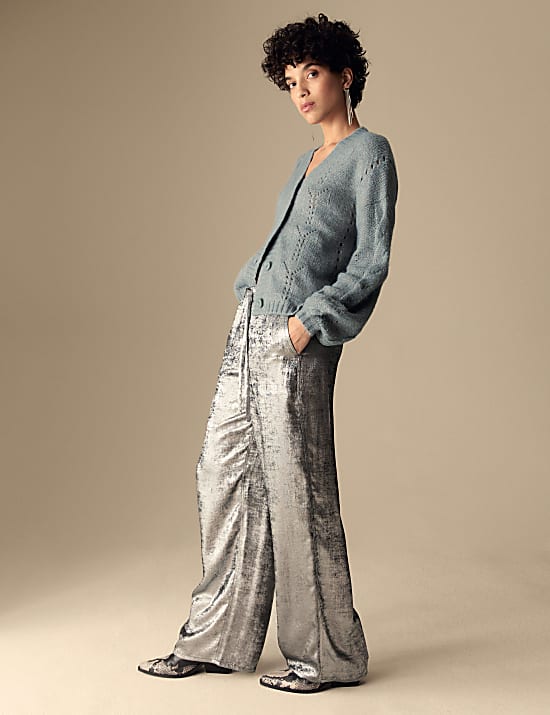 Pointelle Sparkle Button Front Cardigan