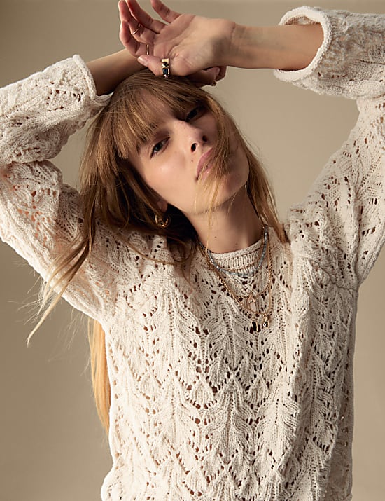 Pull en coton &agrave; maille pointelle