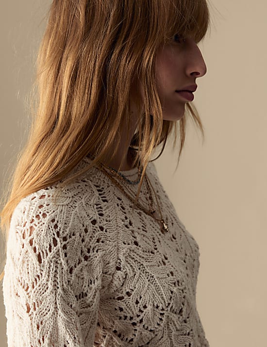 Pull en coton &agrave; maille pointelle