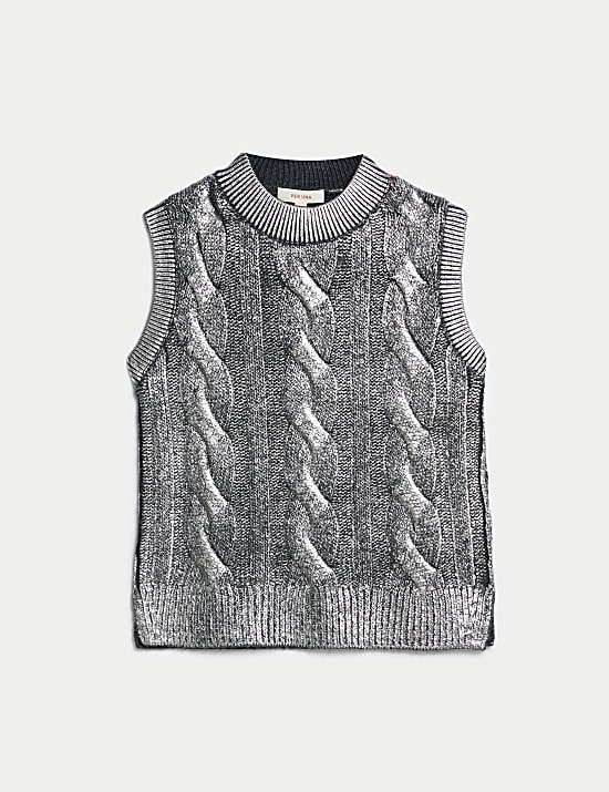 Sparkly Cable Knit Crew Neck Knitted Vest