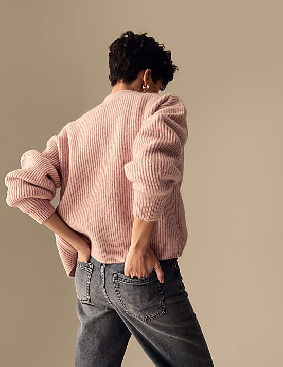 Textured Button Front Blouson Sleeve Cardigan