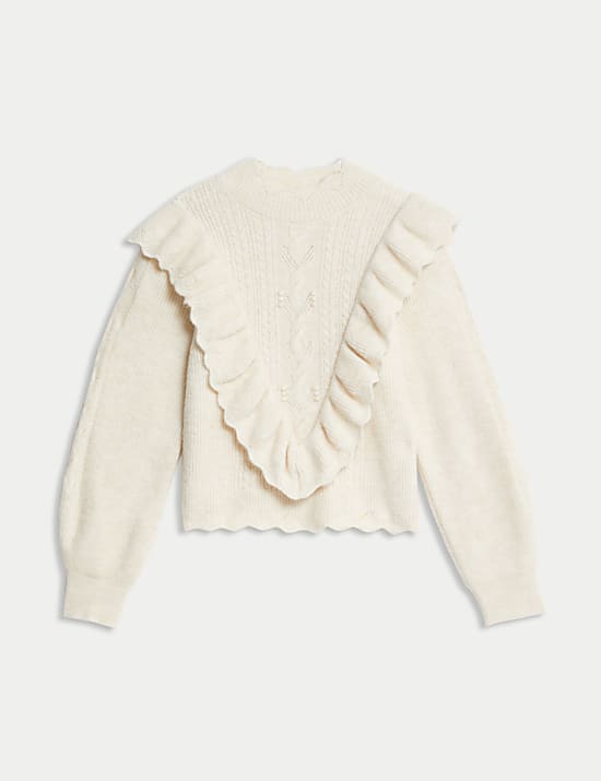 Su&eacute;ter de punto trenzado con borde festoneado