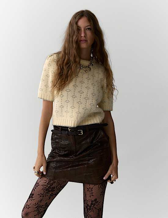 Metallic Geometric Jacquard Jumper with Wool