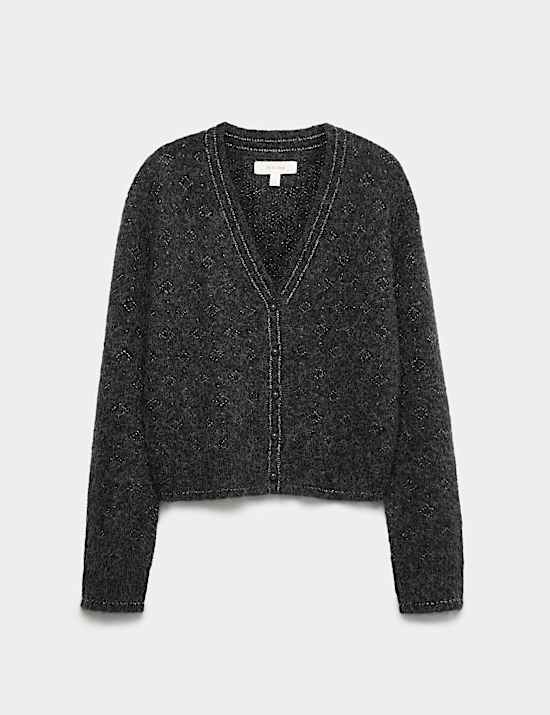 Lurex Jacquard V-Neck Cardigan with Wool