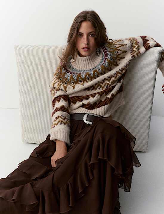 Embellished Fair Isle Jumper with Wool