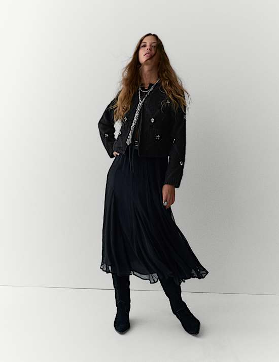 Crop ζακέτα με αλπακά, διακοσμημένη με στρας και δέσιμο μπροστά