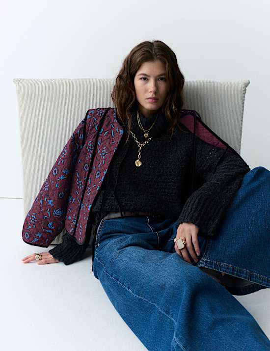 Bouclé Roll Neck Jumper With Wool