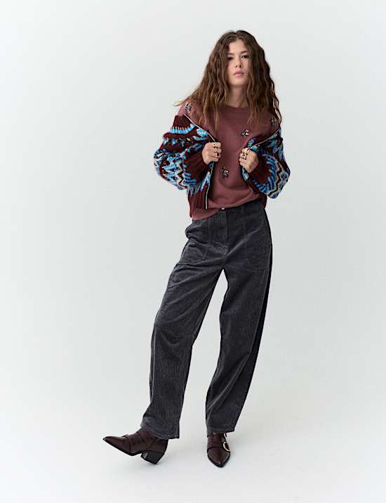 Cardigan style aviateur en maille à motif jacquard