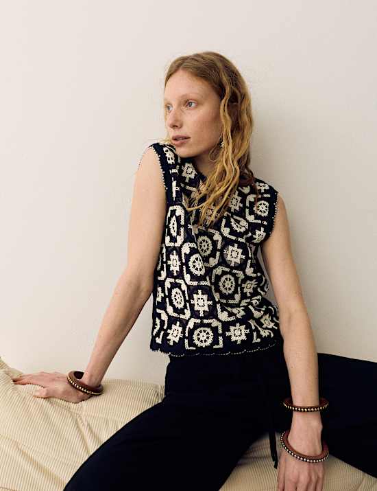 Cotton Rich Monotone Floral Crochet-Inspired Tabard