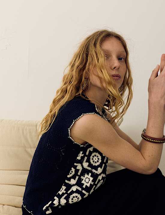 Cotton Rich Monotone Floral Crochet-Inspired Tabard