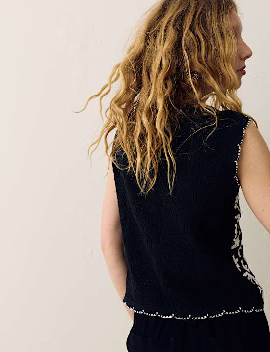 Cotton Rich Monotone Floral Crochet-Inspired Tabard