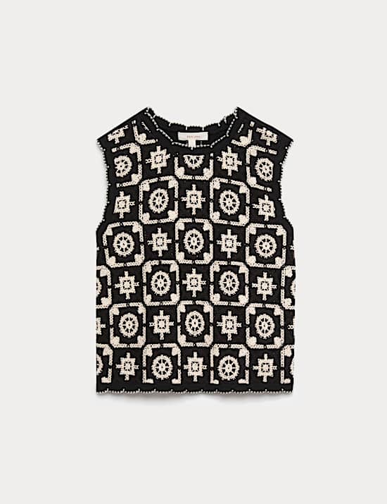 Cotton Rich Monotone Floral Crochet-Inspired Tabard