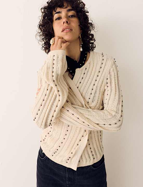 Pure Cotton Embellished Cardigan