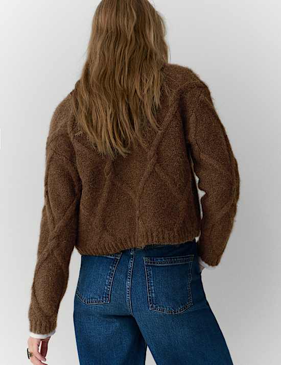 Tie Front Fluffy Cardigan with Alpaca