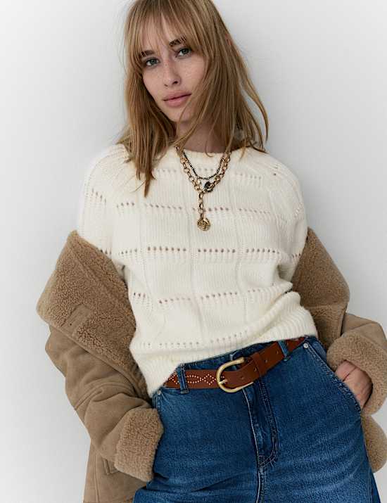 Pointelle Crew Neck Jumper With Alpaca