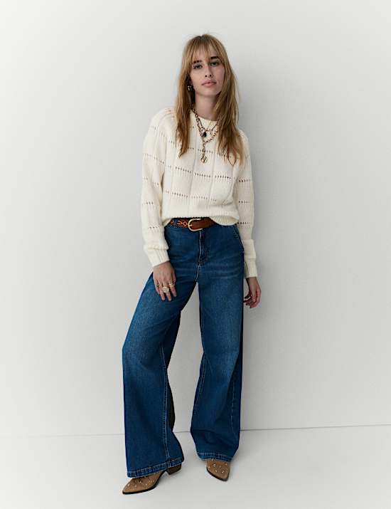 Pointelle Crew Neck Jumper With Alpaca