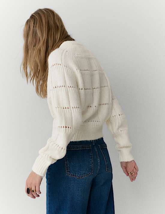 Pointelle Crew Neck Jumper With Alpaca
