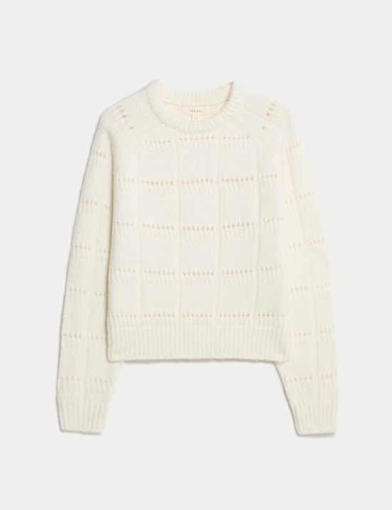 Pointelle Crew Neck Jumper With Alpaca