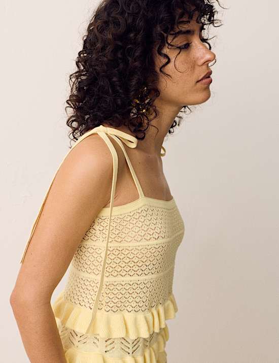 Cotton Rich Pointelle Ruffle Cami Top