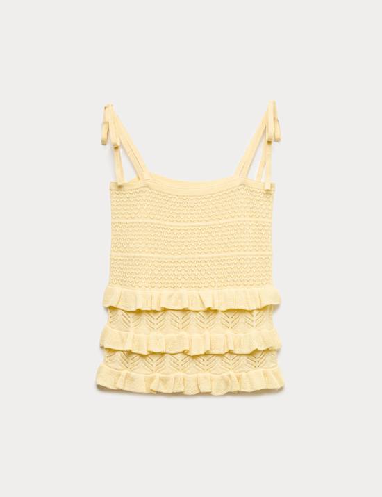 Cotton Rich Pointelle Ruffle Cami Top