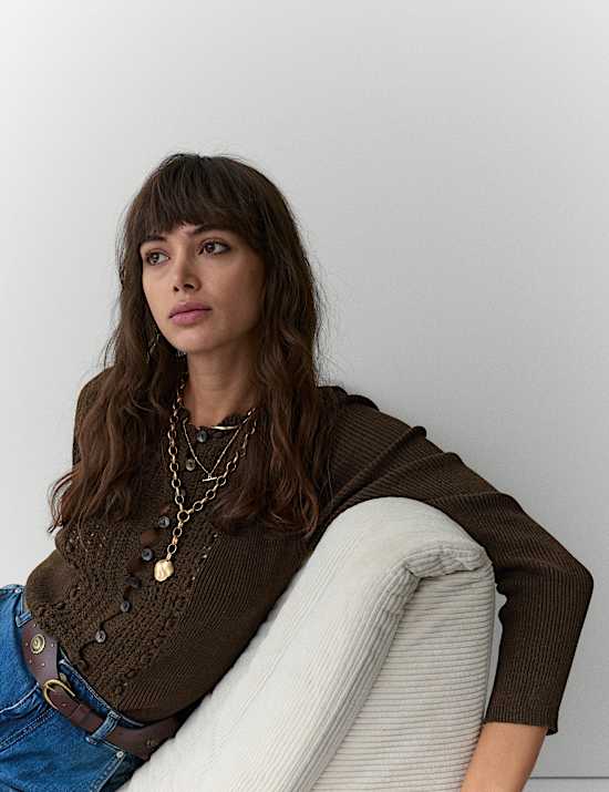 Crochet Style Trim Knitted Cardigan