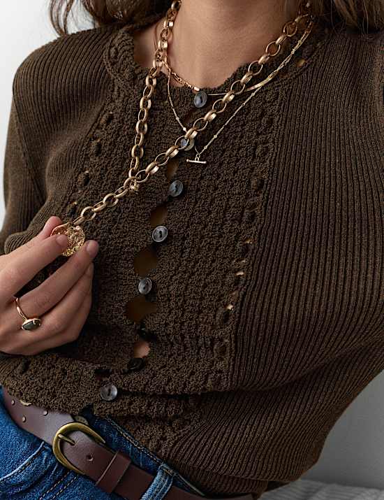 Crochet Style Trim Knitted Cardigan