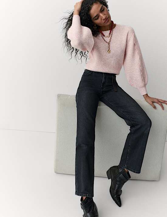 Knitted Scallop Sleeve Trim Jumper