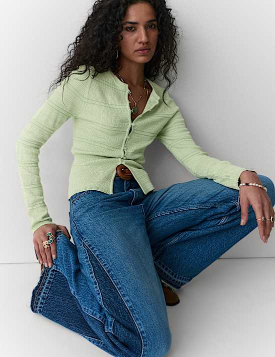 Knitted Smocked Stitch Detail Cardigan