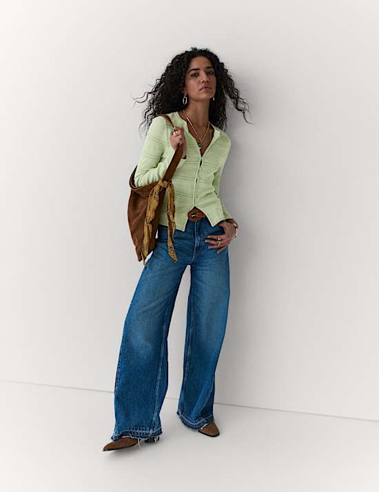 Knitted Smocked Stitch Detail Cardigan