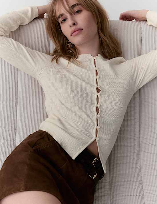 Knitted Smocked Stitch Detail Cardigan