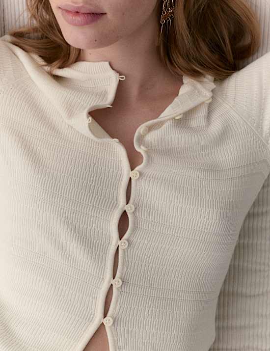 Knitted Smocked Stitch Detail Cardigan