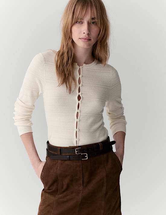 Knitted Smocked Stitch Detail Cardigan