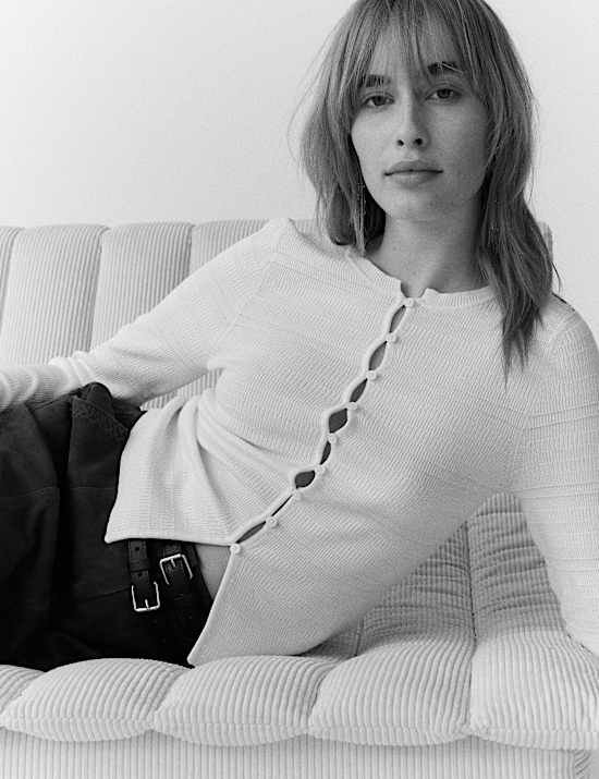 Knitted Smocked Stitch Detail Cardigan