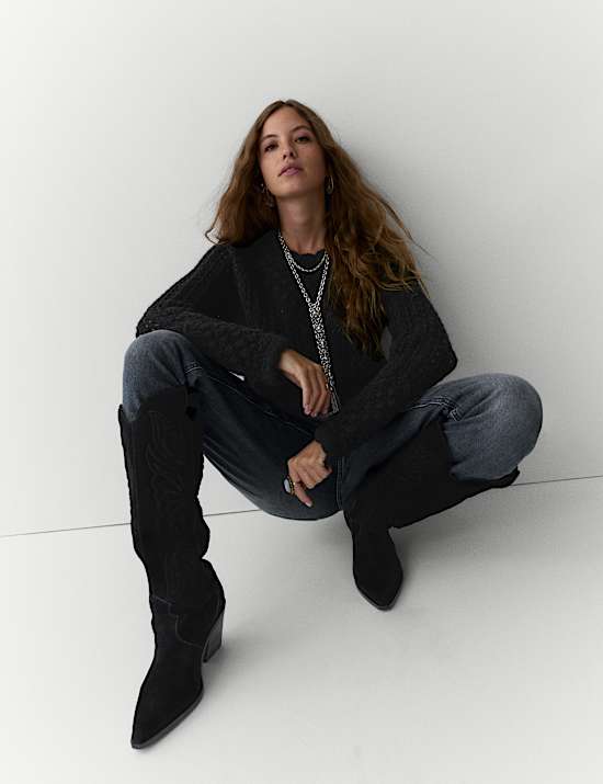 Chunky Pointelle Crew Neck Jumper with Wool