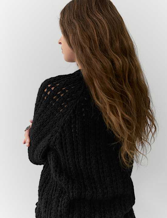 Chunky Pointelle Crew Neck Jumper with Wool