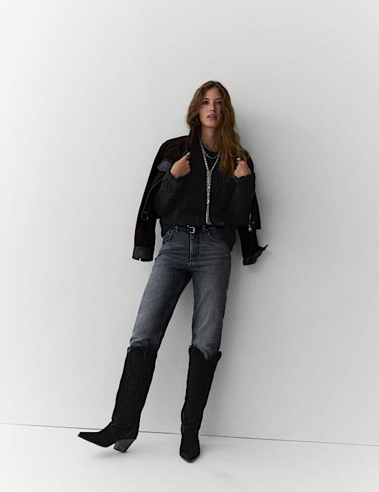 Chunky Pointelle Crew Neck Jumper with Wool