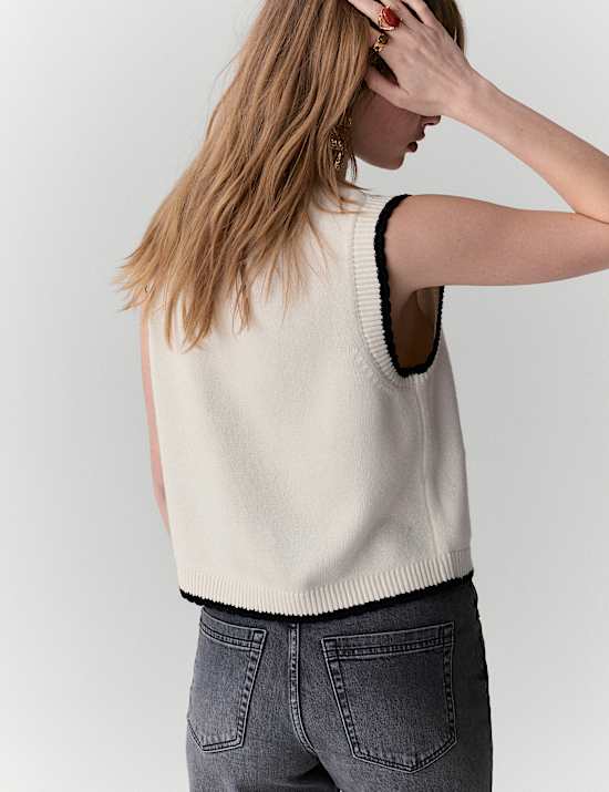 Scallop Edge Detail Knitted Tabard With Wool
